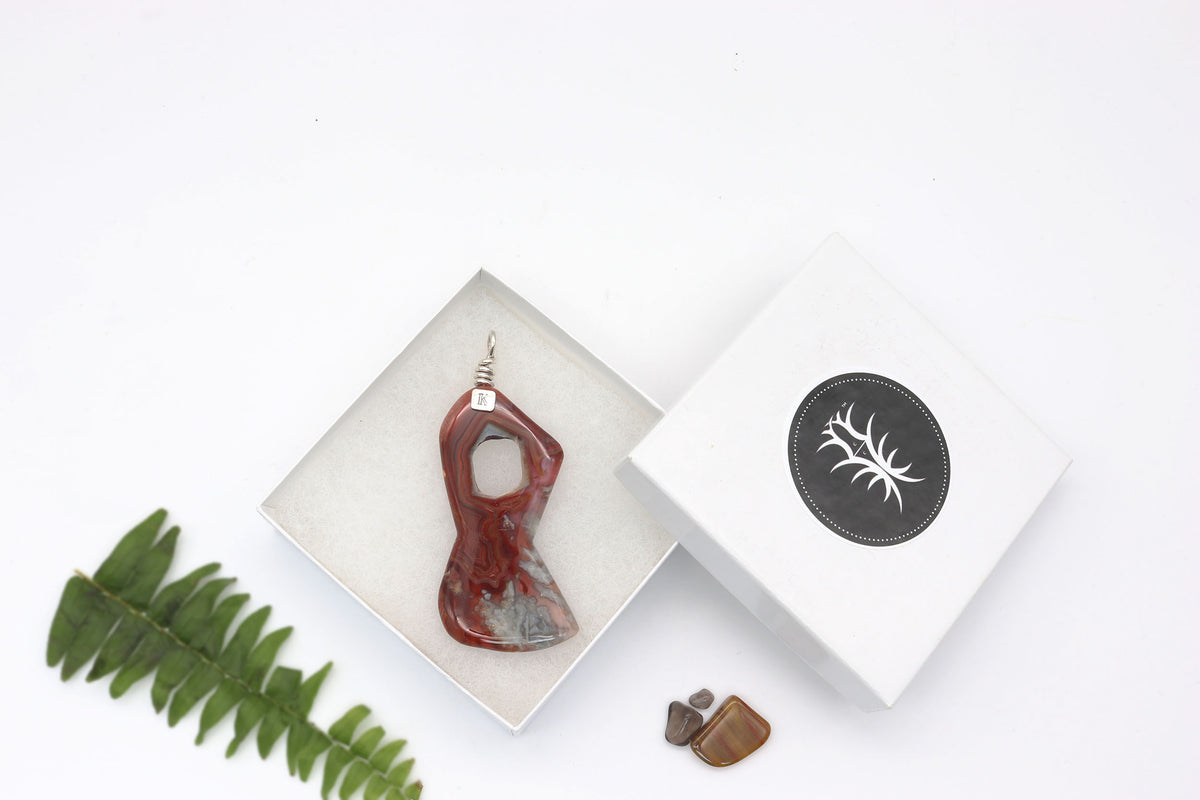 Crazy Lace Agate Pendant in Argentium Silver
