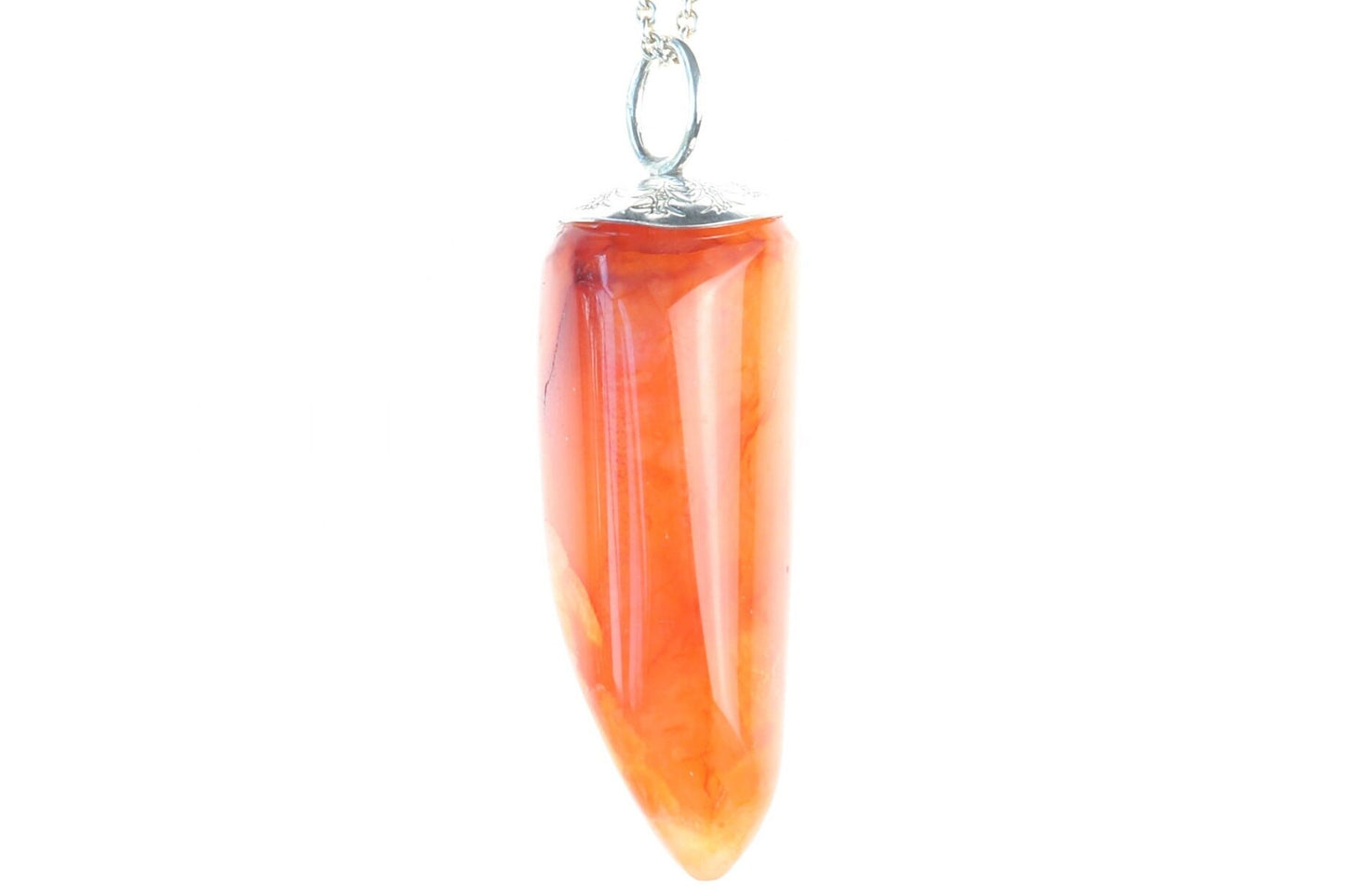 Carnelian Crystal Pendant Necklace, Orange Pepper Shape, 935 Silver Bail Chain, USA crafted, Gift for him, Gift for her