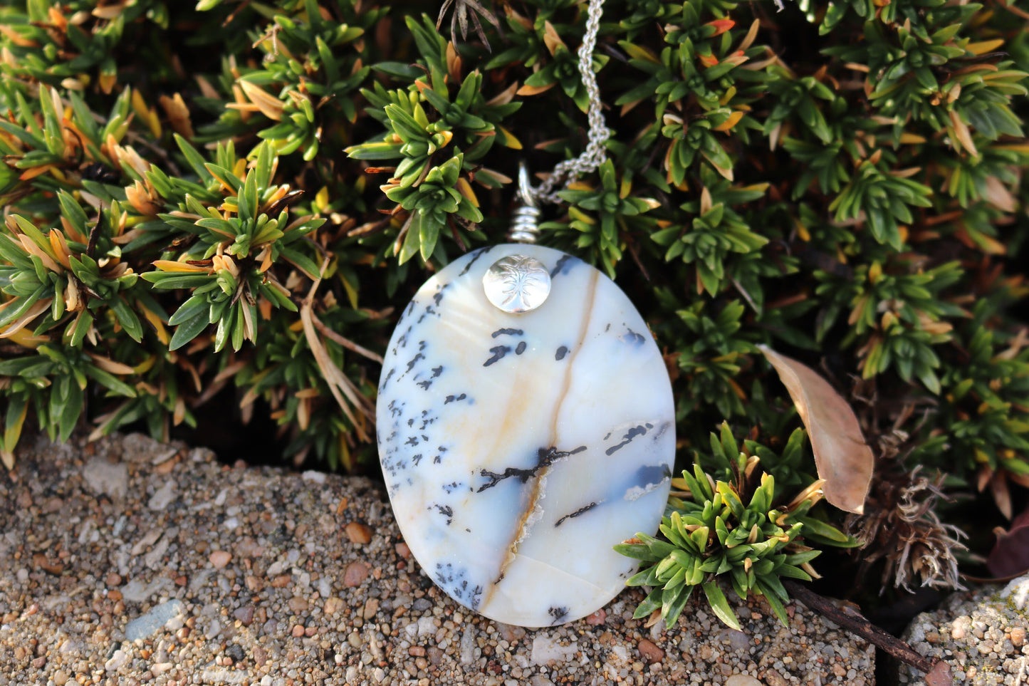 One-of-a-Kind Pendant with Dendritic Agate Patterns - Handcrafted in Argentium® 935 Silver