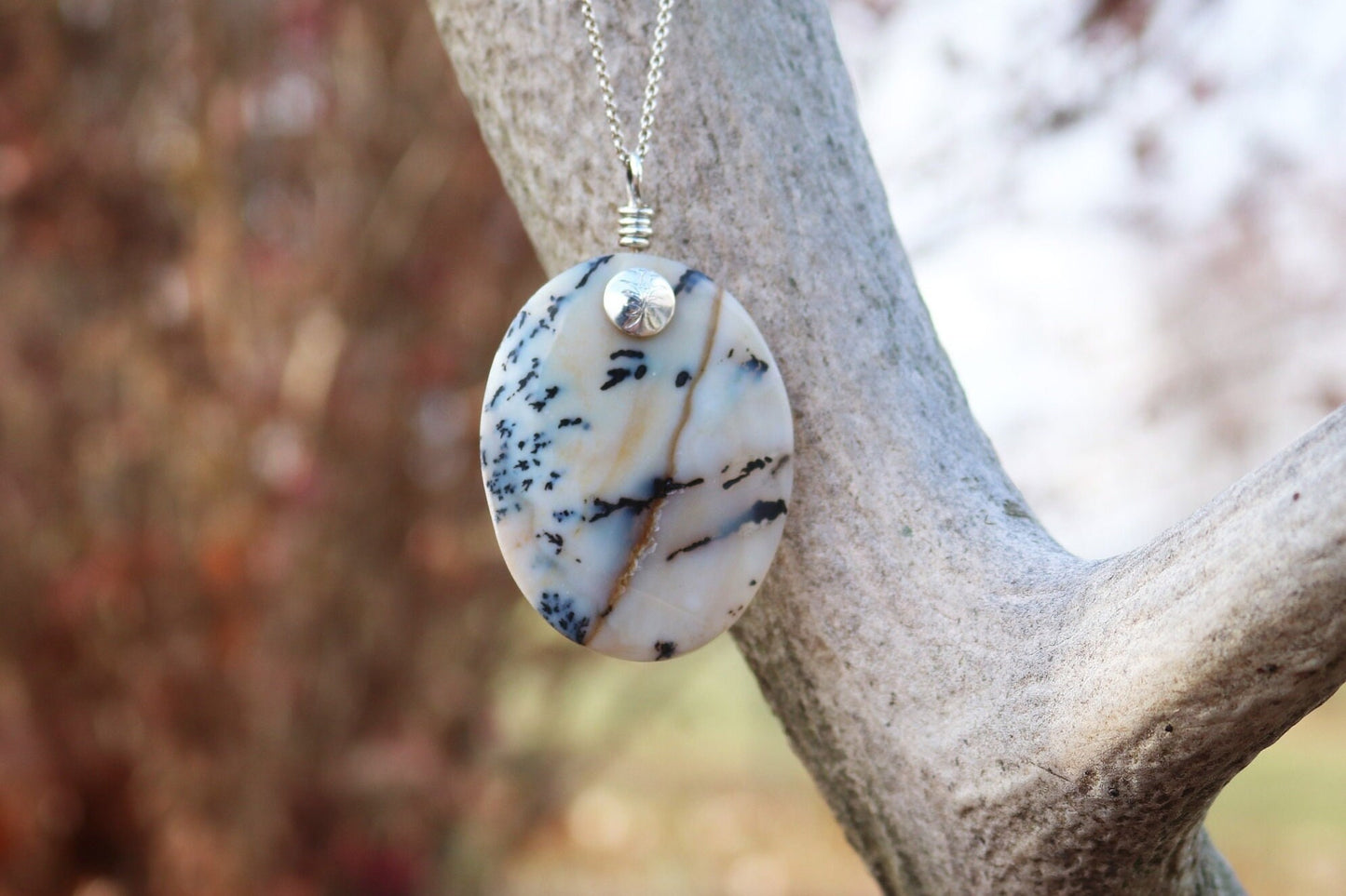 One-of-a-Kind Pendant with Dendritic Agate Patterns - Handcrafted in Argentium® 935 Silver