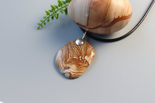 Natural Picture Jasper Gemstone Silver Pendant, handcut and Freeform Polished, sterling 935 Argentium® jewelry, Perfect Gift