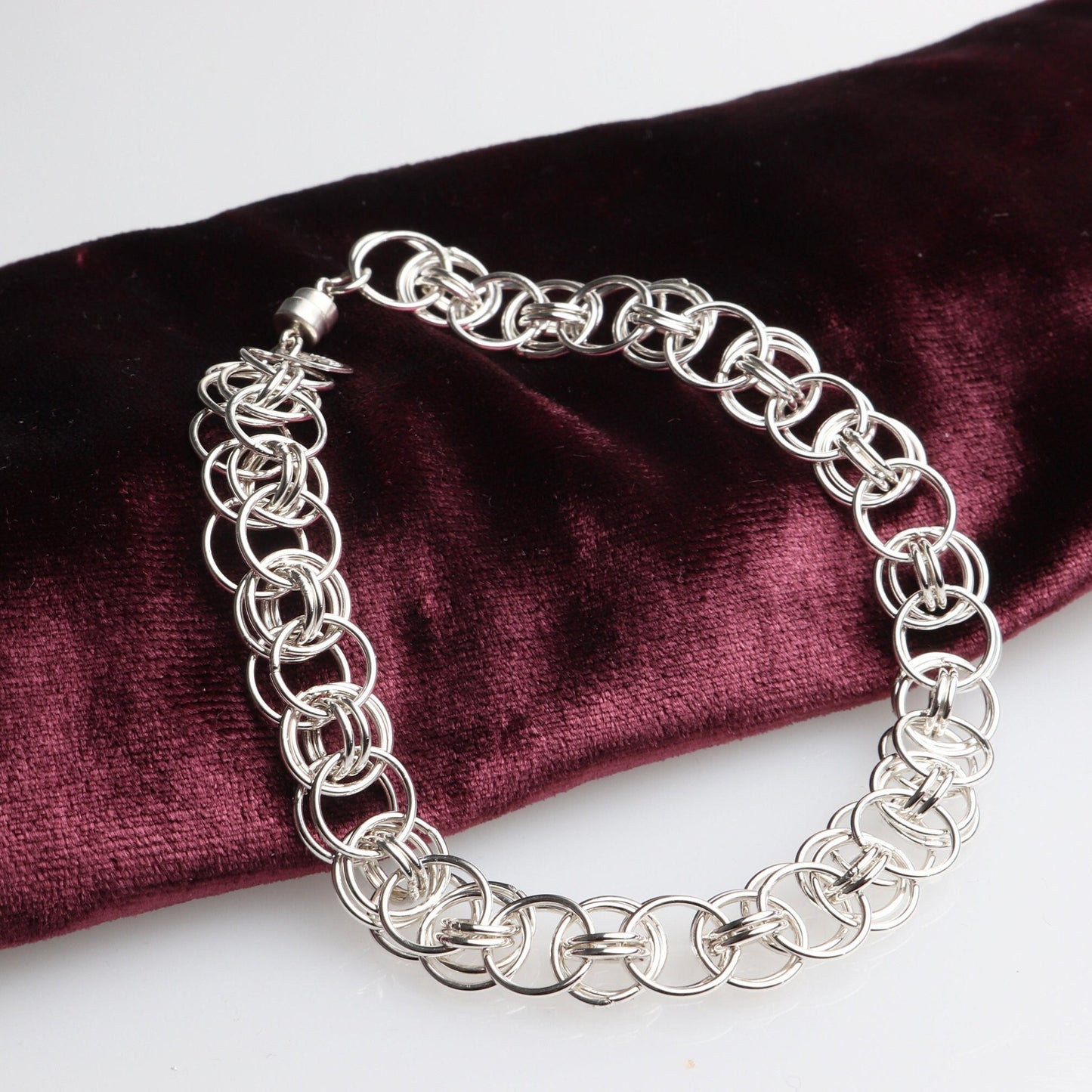 Sterling Silver Chain Bracelet, Helm Weave 935 Argentium, Welded Links, Magnetic Clasp, welded links, USA made, 8mm