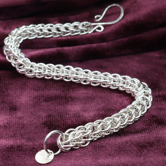 Silver Chain Bracelet, Full Persian Weave Design, Chainmail Jewelry in sterling 935 Argentium, S Hook, Classic Design, USA-Made