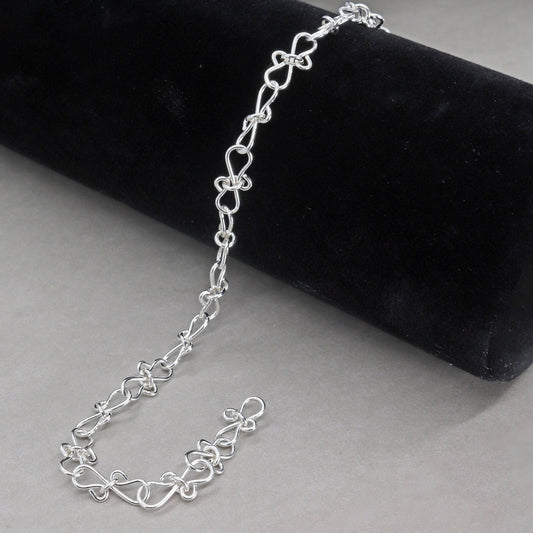 Dainty Silver Bracelet, Infinity Bow Shaped Solid Sterling Argentium 935 - Adjustable Length, S Hook Clasp , USA made