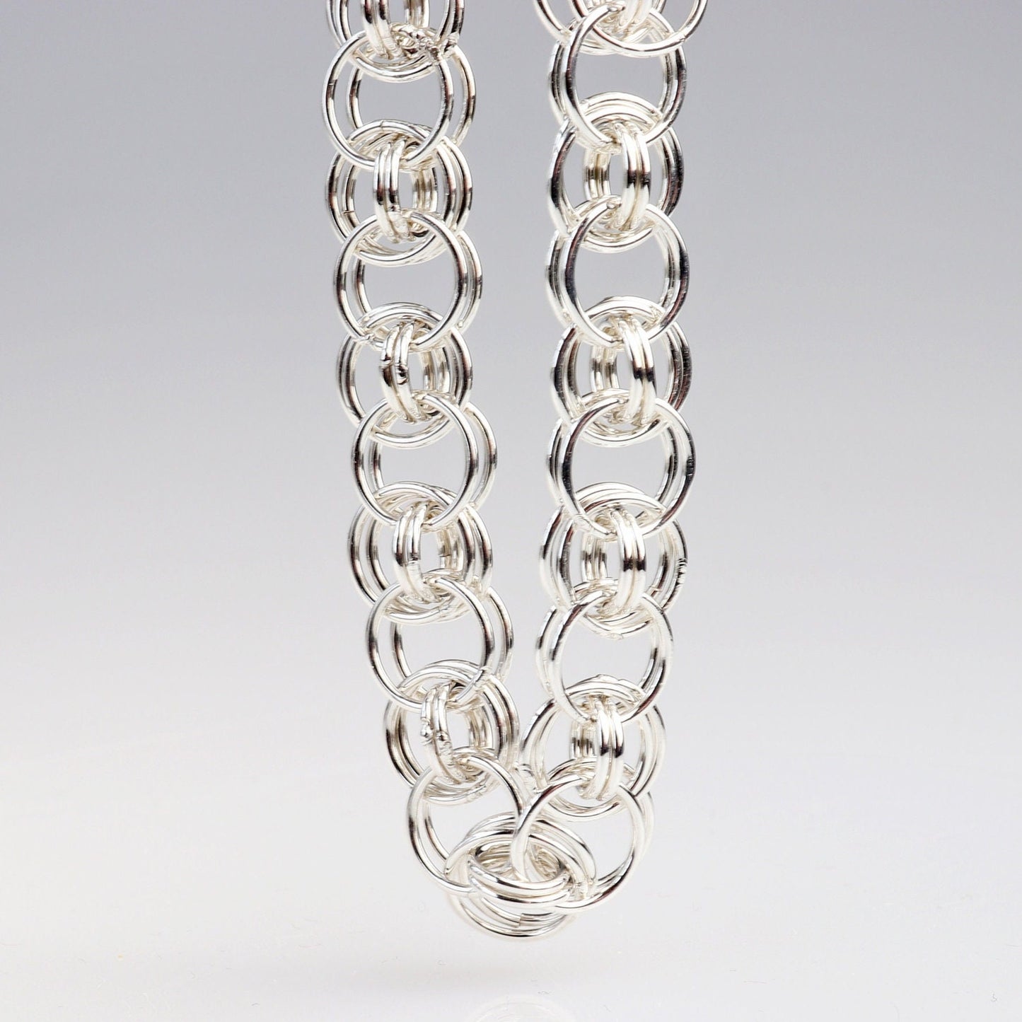 Sterling Silver Chain Bracelet, Helm Weave 935 Argentium, Welded Links, Magnetic Clasp, welded links, USA made, 8mm