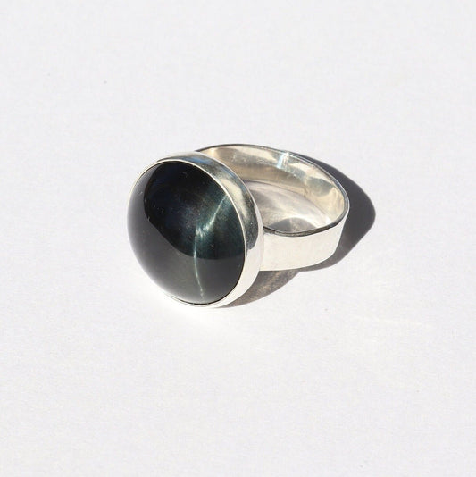 Sterling Silver African Blue Tiger's Eye Ring | Natural Gemstone | 935 Argentium, Handmade in USA | Unique Gift for Her