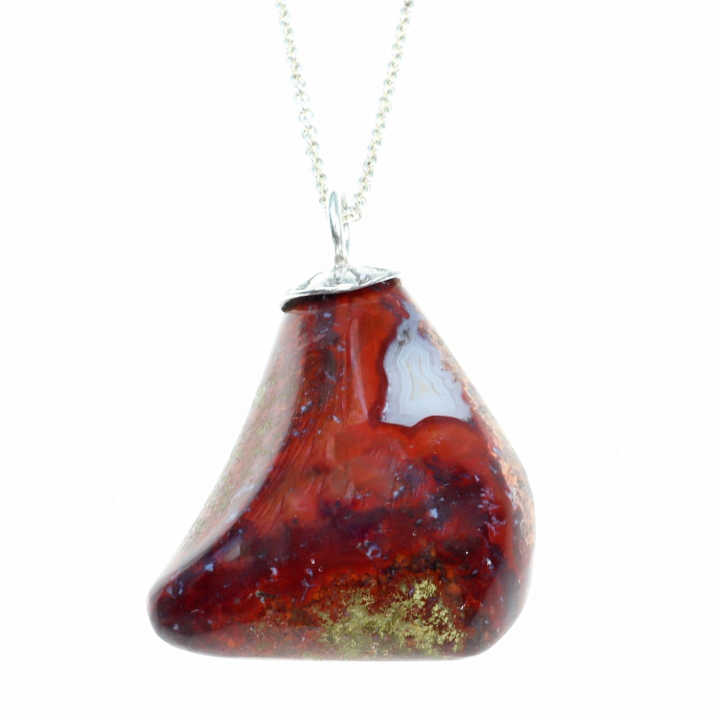 Chic Red Jasper Necklace Pendant in Sterling 935 Argentium Silver - Trendy Rock Collector Gift