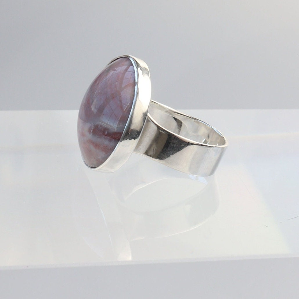 Pink Ohio Flint Gemstone Ring, Sterling 935 Argentium Silver, Handmade in USA