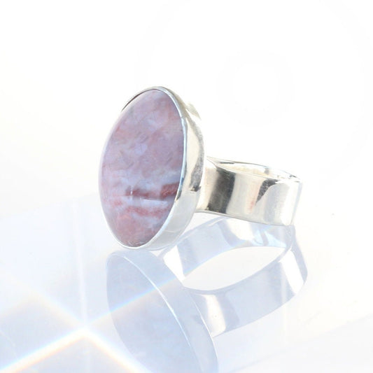 Pink Ohio Flint Gemstone Ring, Sterling 935 Argentium Silver, Handmade in USA