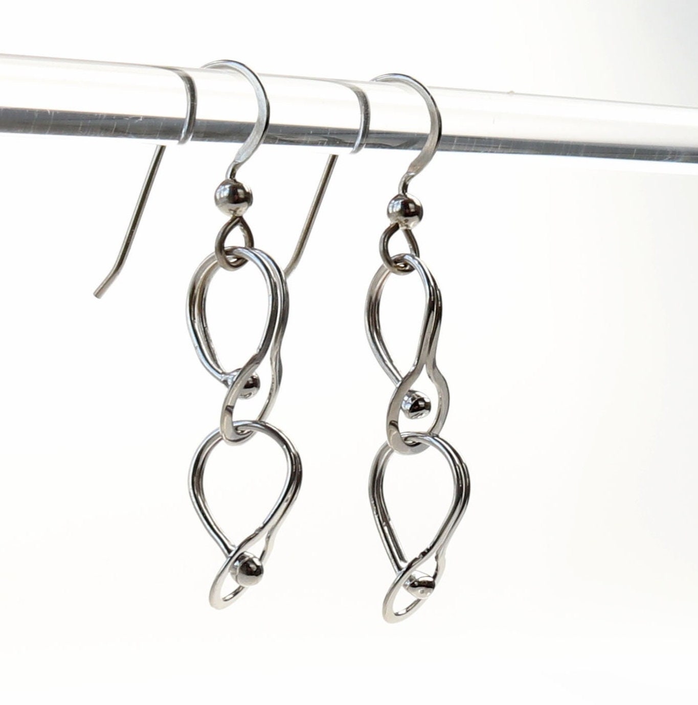 Silver Dangle Eyeglass Shaped Earrings, Handcrafted USA-Made, Loops in sterling 940 Argentium, Optical Gift