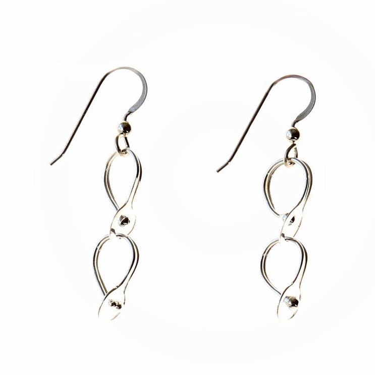 Silver Dangle Eyeglass Shaped Earrings, Handcrafted USA-Made, Loops in sterling 940 Argentium, Optical Gift