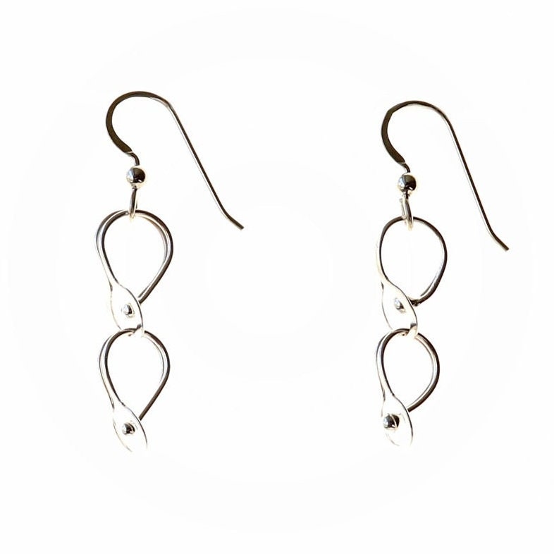 Silver Dangle Eyeglass Shaped Earrings, Handcrafted USA-Made, Loops in sterling 940 Argentium, Optical Gift