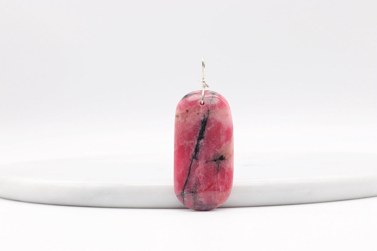 Natural Rhodonite Pendant – Handcrafted Focal Piece for Jewelry Making, Bow Shaped Bail, Handcrafted in USA, 2.37"