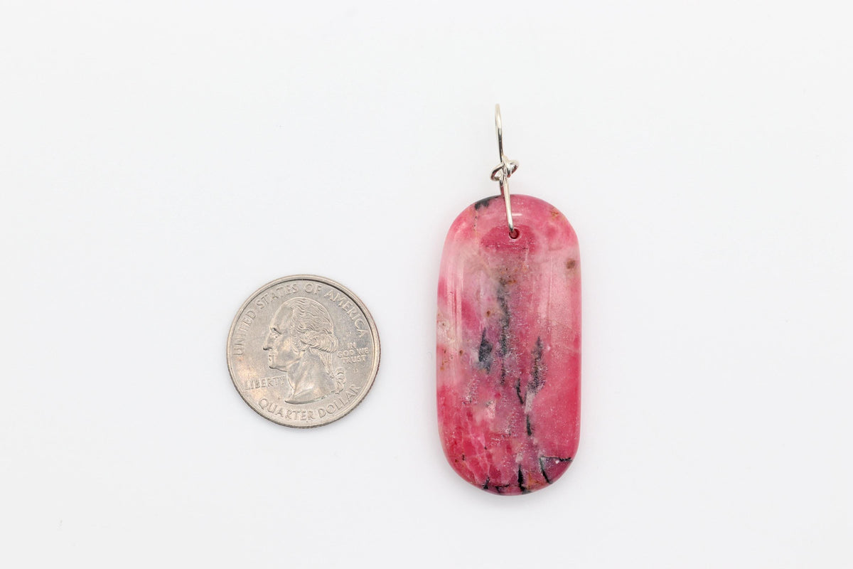 Natural Rhodonite Pendant – Handcrafted Focal Piece for Jewelry Making, Bow Shaped Bail, Handcrafted in USA, 2.37"
