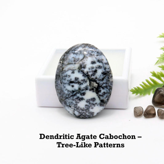 Dendritic Agate Cabochon – 38mm Hand-Cut Black & White Gemstone