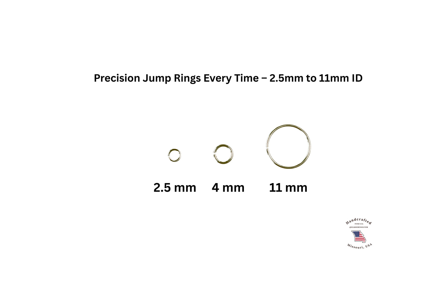 Infographic display of a sample of Precision Jump Rings Every Time 2.5mm to 11mm ID using the Elkhorn Silver Jump Ring Jig