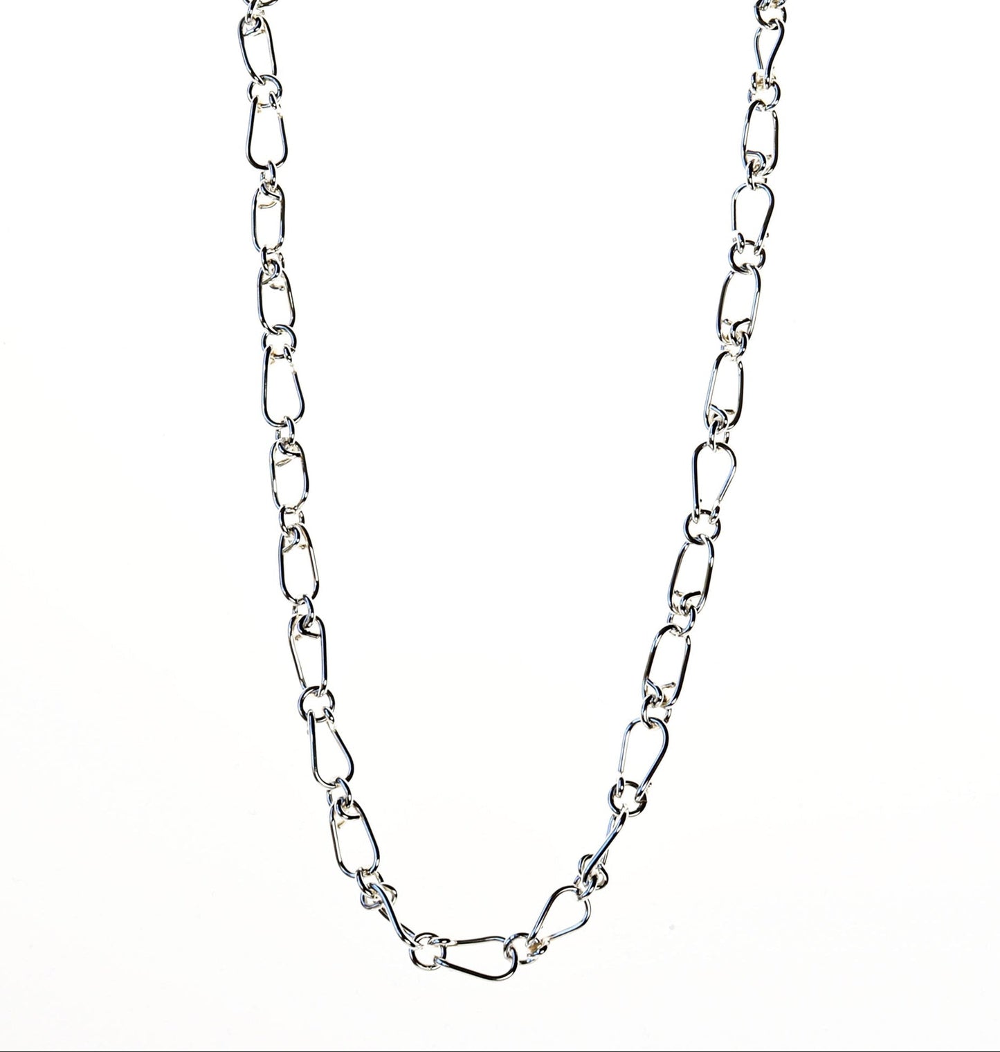 Solid Argentium silver. This delicate yet durable chain features uniquely designed teardrop-shaped links, each crafted from 20-gauge wire for a refined and sophisticated look.