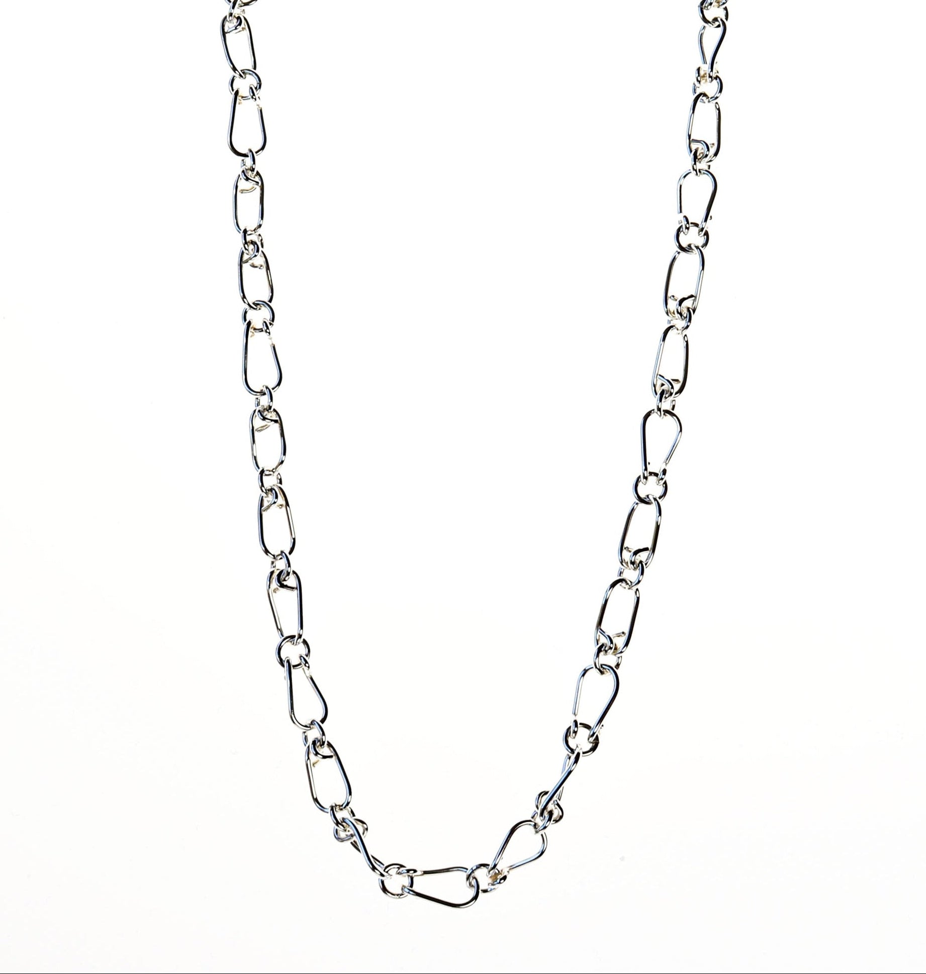 Solid Argentium silver. This delicate yet durable chain features uniquely designed teardrop-shaped links, each crafted from 20-gauge wire for a refined and sophisticated look.