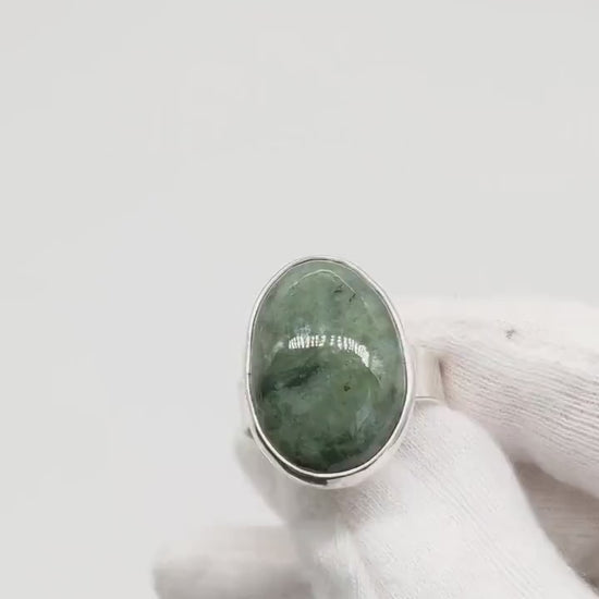 Demo Clip of Natural Wyoming Nephrite Jade ring handcrafted in solid Argentium 935 silver, size 11 1/4