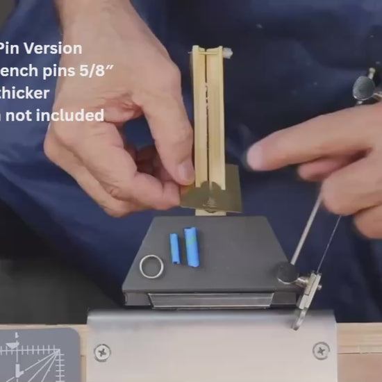 Bench Pin version demo clip of Elkhorn Silver Patented Jump Ring Jig.  Shown attached to bench with human hands demonstrating cutting of jump rings.