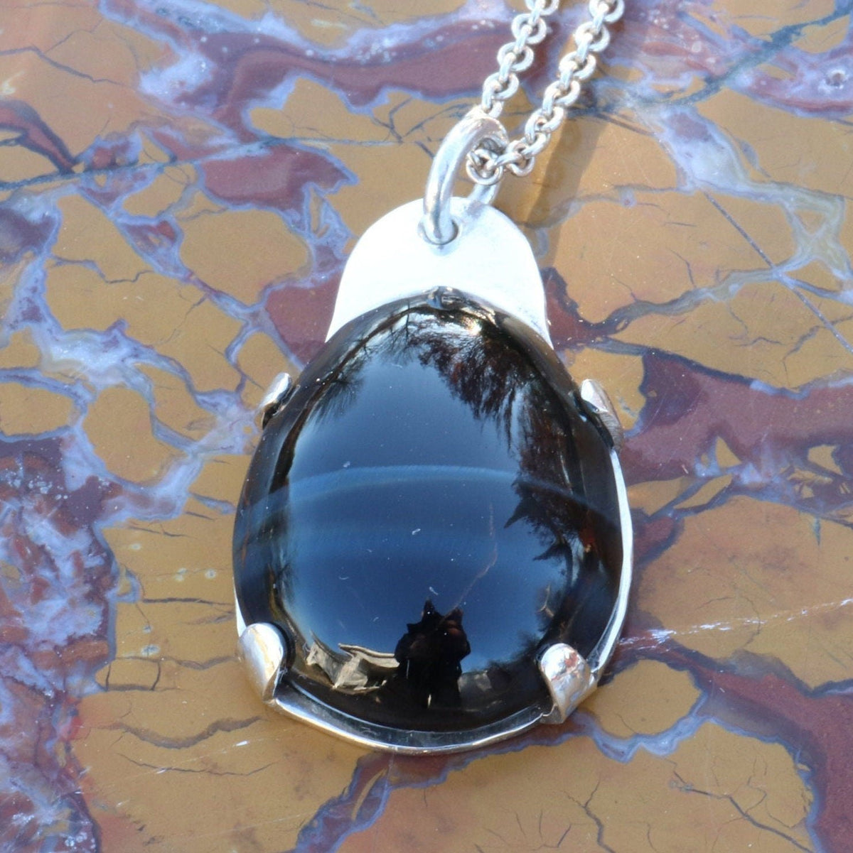 Natural Blue Tiger’s Eye pendant in Argentium 935 Silver with silver chain