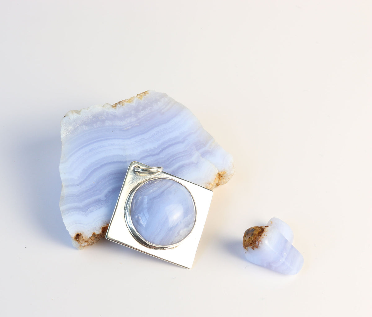 Natural Blue Lace Agate Pendant Necklace – Argentium® Silver