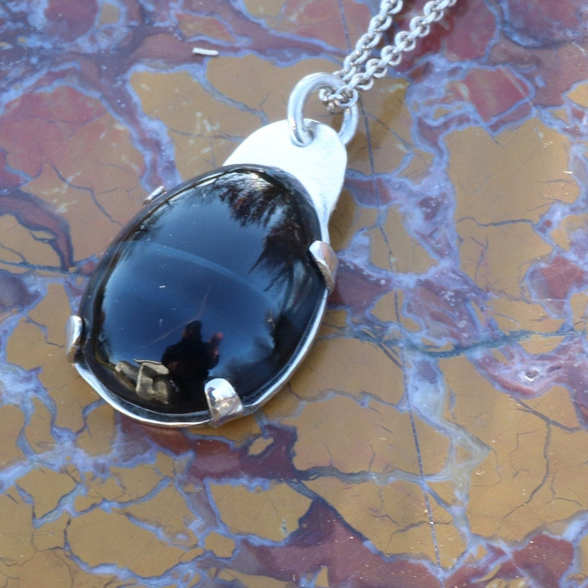 Natural Blue Tiger’s Eye pendant in Argentium 935 Silver with silver chain