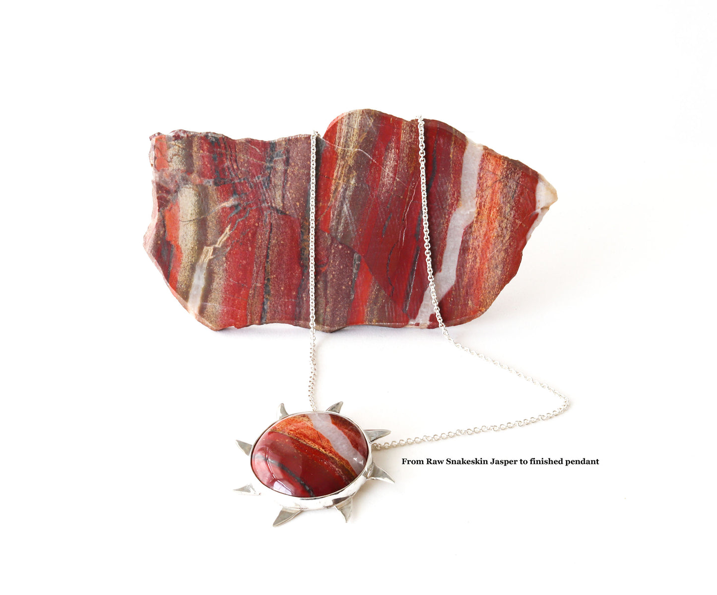 Banded Snakeskin Jasper Sunburst Pendant – Argentium® Silver Necklace