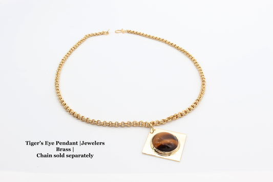 Golden Tiger’s Eye Pendant – Handcrafted in NuGold Brass shown with chain sold separately.